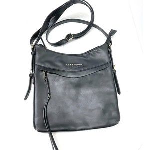KGB Studio Black Faux Leather Crossbody Satchel Bag with Adjustable Strap